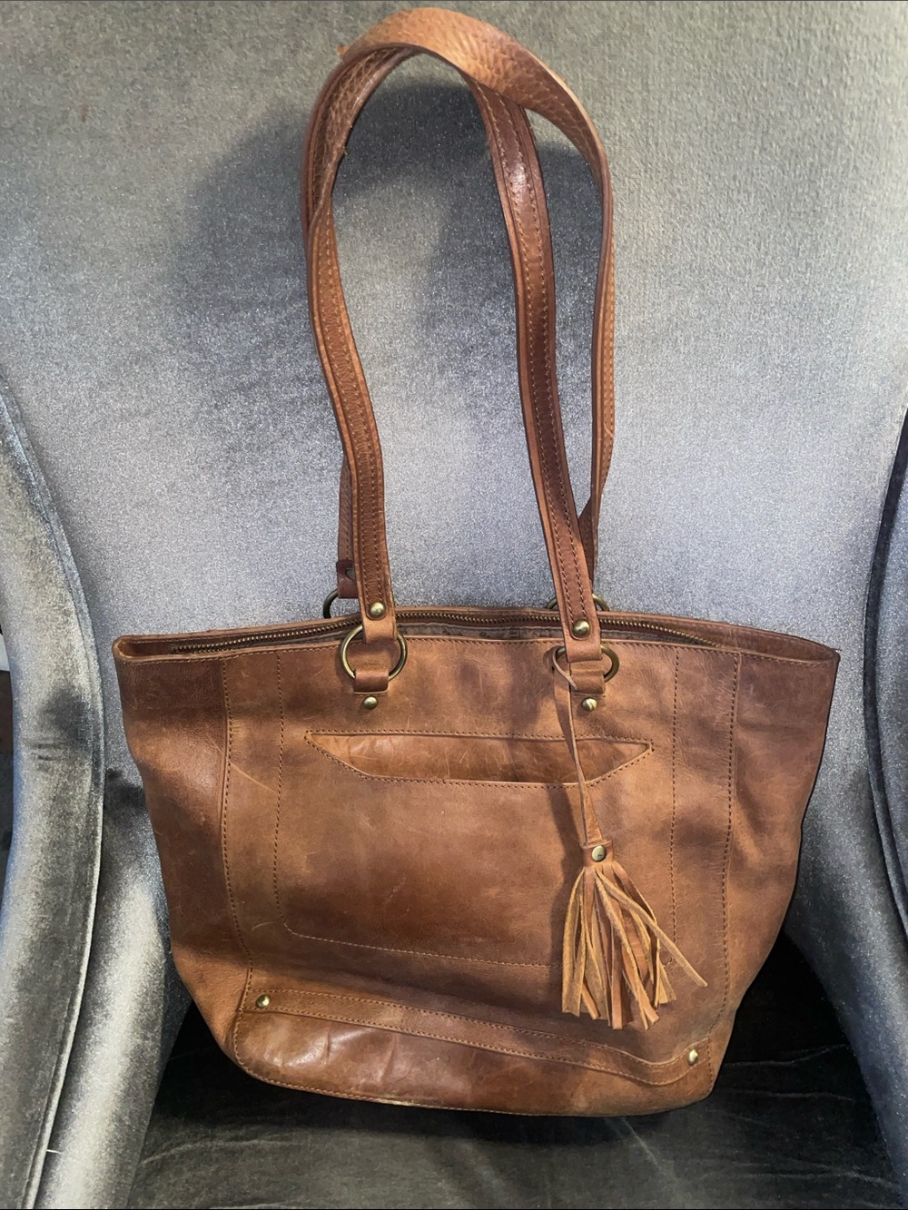 Everyday Brown Leather Tote with Tassel Accent Diba true bag